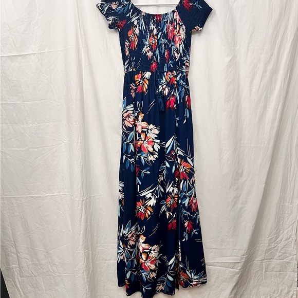 Band of Gypsies Dresses & Skirts - Band Of Gypsies Dress Womens L Blue Floral Elastic Slit Maxi Beach Bohemian
